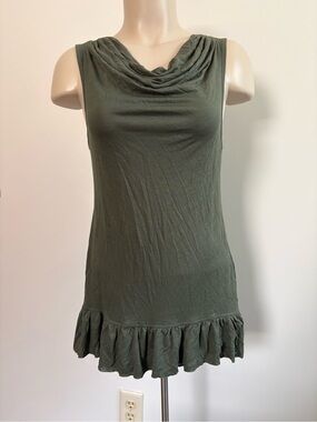 Banana Republic Rayon Cowl Neck Ruffle Hem Tank Top Earthy Green Size Small